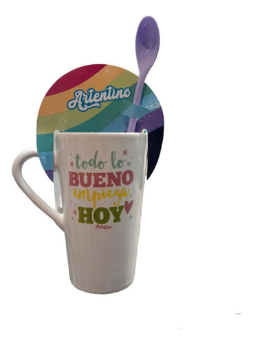 Taza Alta De Cerámica Mug Jarro Café Té Cuchara De Regalo