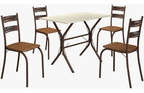 Conjunto De Mesa Teixeira Macaé Tampo Pedra Marrom Off White