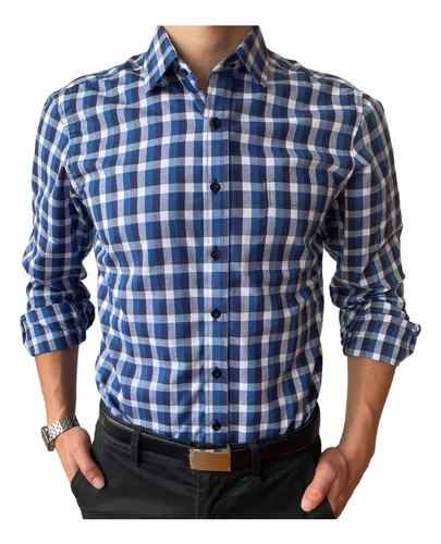 Camisa franela hombre JORSA cuadros azul y gris