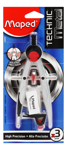 Compas De Precision Maped Technic Metal Con Adaptador Y Goma