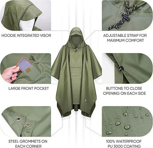 Chubasquero Impermeable Portátil Con Capa De Poncho Con Mang