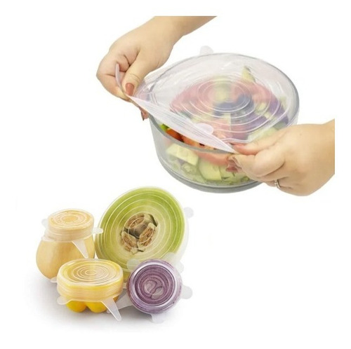 Imagen 6 de 7 de Set 6 Tapas Silicona Ajustable Conserva Alimentos Frescos