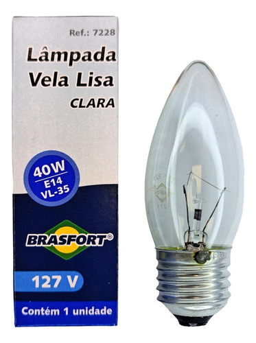 Lampada Vela Lisa Brasfort 40wx127v. Clara - Kit C/10 Peca