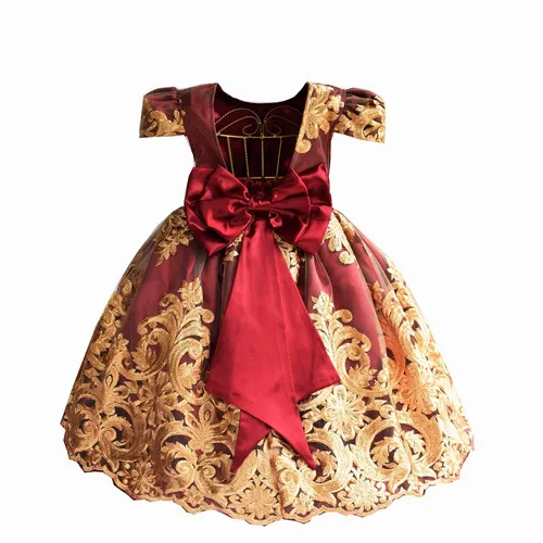 Vestido de daminha vermelho com dourado 2025