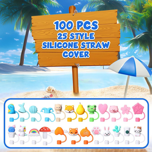 100 Fundas Suaves De Silicona Para Pajillas Y Vasos Reutiliz