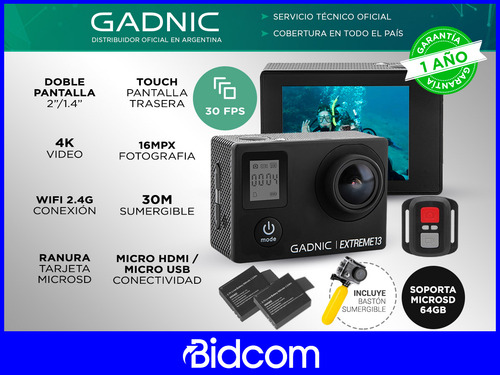 Imagen 2 de 10 de Camara Para Deportes Gadnic 4k Pantalla Touch Sumergible 30m