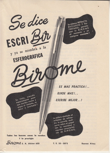 3 Hojas Con Publicidad De Birome Boligrafos Vintage Años 40