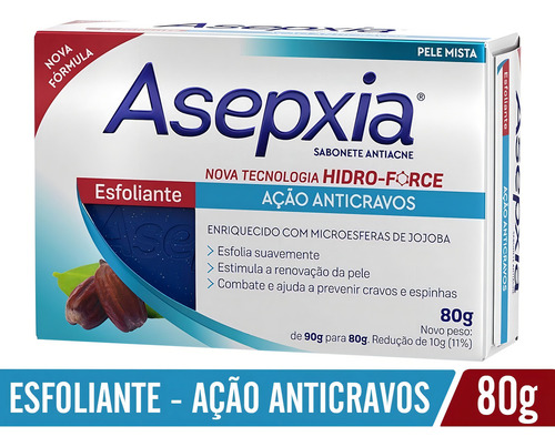 Asepxia Sabonete Antiacne Esfoliante Ação Anticravos 80g