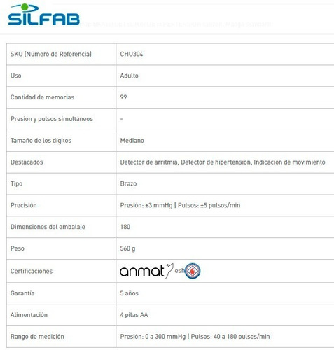 Tensiometro Digital Silfab Automático Brazo Citizen Chu304