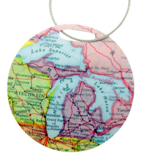 Etiqueta De Equipaje Metal Great Lake State Map Souvenir Bag