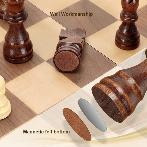 Juego De Ajedrez Magnético De Madera 38 Cm, Plegable Y Portá