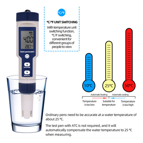 5 En 1 Medidor Ph Digital Para Tds/ce/temperatura/salinidad