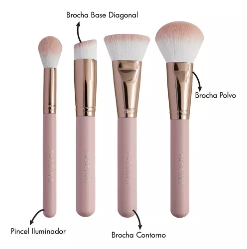 Set 8 Brochas Y Pinceles Make Up Crueltyfree+neceser Fascino - $ 45.090