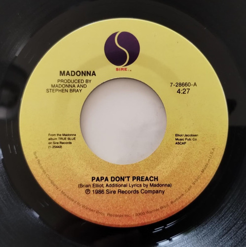 Madonna Papa Don't Preach Vinilo Simple 7 Ps Usa 1986 Estándar