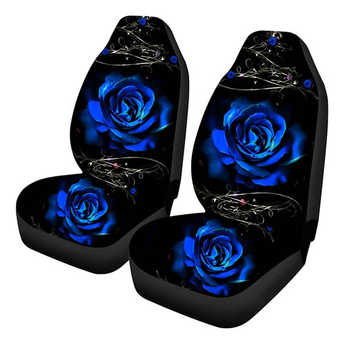 Aoopistc Retro Blue Rose Car Seat Covers 2 Piezas Protector