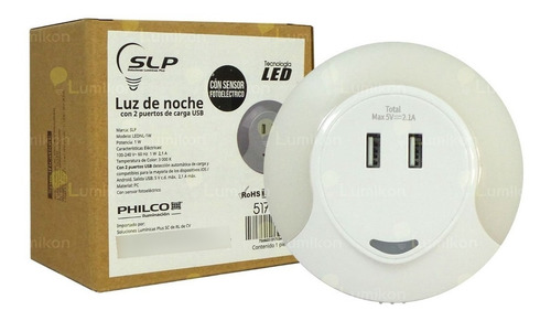 Imagen 4 de 7 de Toma Corriente Philco Blanco Luz De Noche Cálida 2 Usb