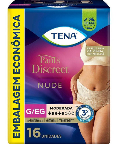 Calcinha Descartável Tena Pants Discreet Nude G/eg 16un