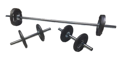 Combo Barra Maciza 1.5 -2mancuernas Huecas + 40 Kg Discos 