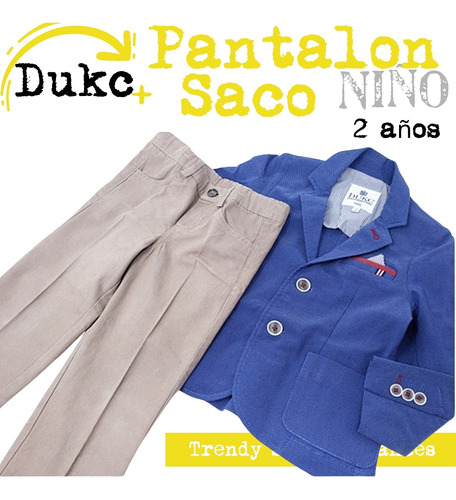 Saco Azul + Pantalon Cafe Duck Niño. La Segunda Bazar