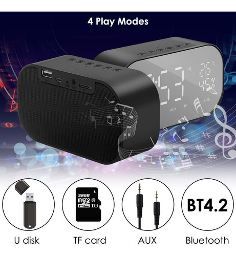 Reloj Despertador Digital Con Altavoz Bluetooth Y Radio Fm