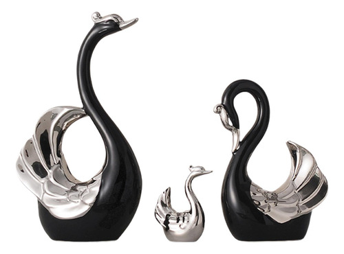 Figurita De Cisne De 3 Uds, Adorno De Negro Plata