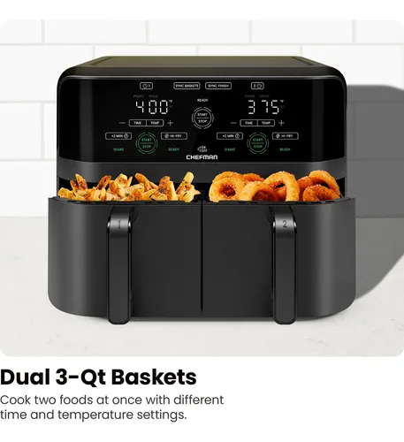 Air Fryer Chefman Dual Basket, Pantalla Táctil Digital De 6