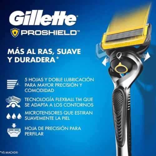 Rastrillo Gillette Proshield 1 Mango + 3 Repuestos
