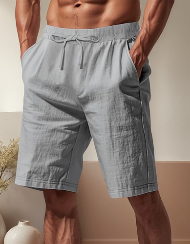 Bermudas Short Hombre Casual Cortos Cómodo Algodón Lino