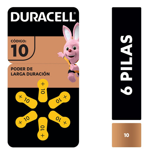 Imagen 2 de 5 de Pila Para Audífonos Duracell Tamaño 10 X6 Unidades
