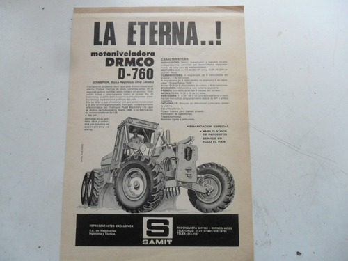 Folleto Tractor Antiguo Champion 760 Motoniveladora Drmco 