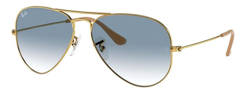 Anteojos de sol Ray-Ban Aviator Gradient Large, color dorado con marco de metal color polished gold, lente light blue de cristal degradada, varilla polished gold de metal - RB3025