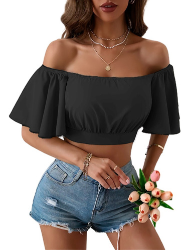 Blusa Crop Top Campesina Sexy Mujer Moda Casual