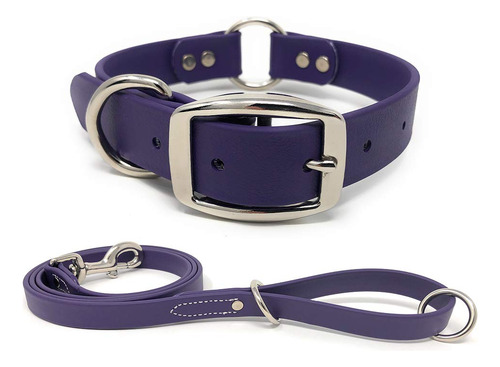 Conjunto De Collar Y Correa Impermeable Morado Mediano Para