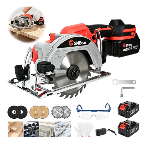 Serra Circular Profissional GM Bear, Com 2 Baterias, 110/220v, Serra circular sem fio, motor brushless, 1600W com Bateria para Corte de Madeira 0°-90° Profissional