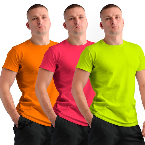 Kit 3 Camisetas Básica Masculina Neon Dryfit Malha Fria Fit