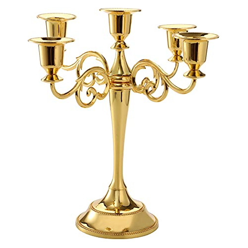 Candelabro De 5 Brazos Color Oro, Altura De 10.4 Pulgad...