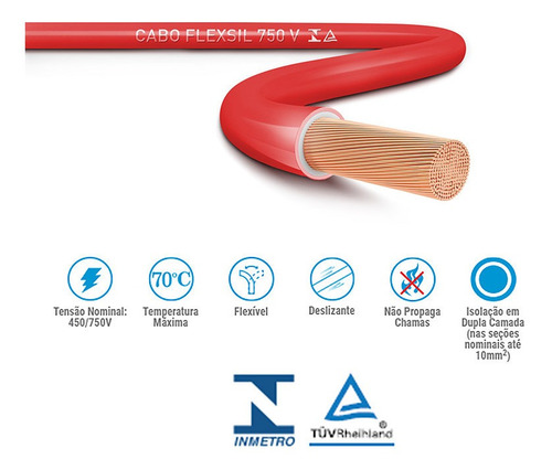 Imagem 2 de 2 de Cabo Flexível 6,0mm Vermelho 100m - Sil