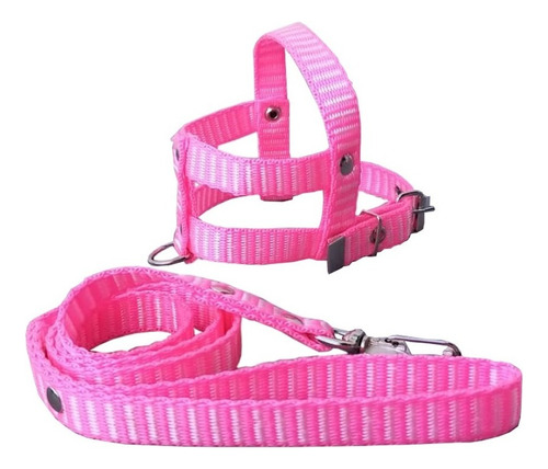 Guia E Peitoral Nylon Simples P/cães Cachorro - Nº 3 Cor Rosa