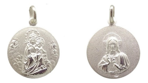 Medalla Virgen Del Carmen + Sagrado Corazón - 26mm - Plata