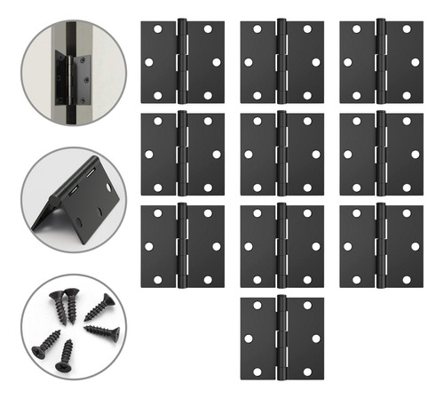 Caja 10 Piezas Bisagra 3 X 3 Pulgadas Negro Mate Con Tornillos Hym