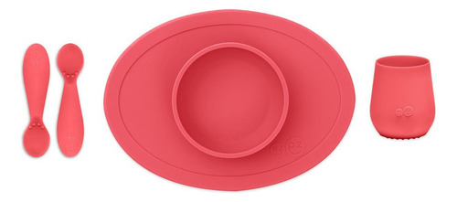 Set Bowl Cucharas Vaso Ezpz Mis Primeros Alimentos Silicón Color Coral SMA001