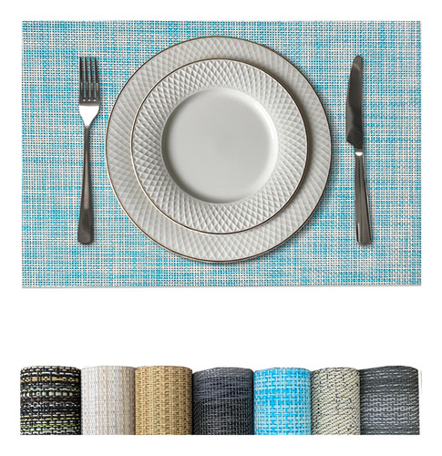 6 Jogo Americano Mesa Posta Luxo Impermeável Pvc Mz Rust Vr Cor M5 Azul Claro Escuro Marinho Naval Bebe Rustico Mz Retangular