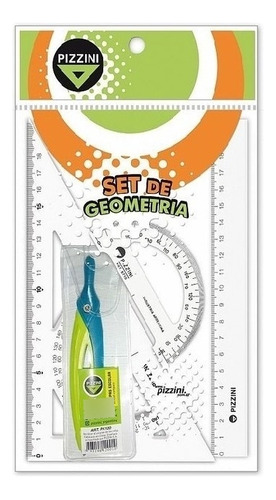 Set Conjunto Geometria 20cm X4 Pizzini Escuadra Regla Compas