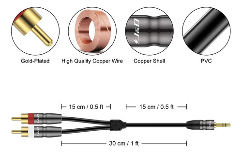 J&d 35 Mm A Cable De Audio Estéreo Masculino Dual Rca, De A