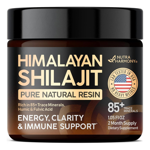 Resina Shilajit Orgánica Del Himalaya 500 Mg 85+ Mineral