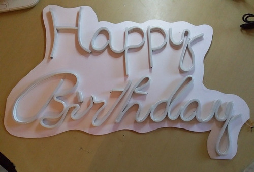 Imagen 4 de 4 de Happy Birthday En Neón Flex Con Base De Pvc