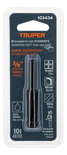 Broca Diamantada Para Cortes Finos Sin Despostillar 3/8