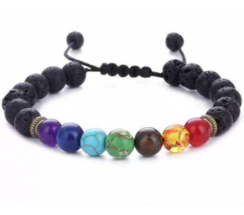 Imagen 1 de 2 de Pulsera 7 Chakras Piedra Volcanica Premium Ajustable