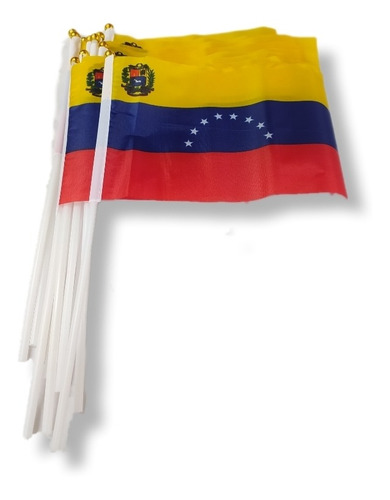 Set De 2 Banderas De Venezuela Pequeña 14x21 Cm Con Escudo