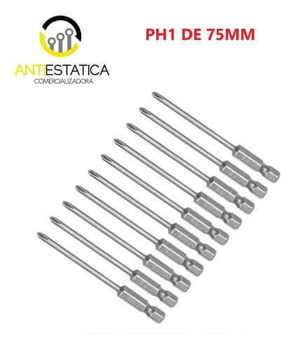 Puntas Atornillador Cruz Ph1  75mm En 1/4 Set De 10 Unidades